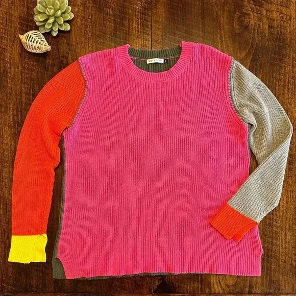 Zaket & Plover | Cashmere & Cotton Color Block Crewneck Sweater - Picture 1 of 8